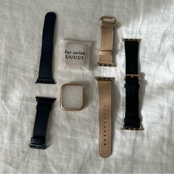 Accessories - Beige black navy gold leather apple watch band set